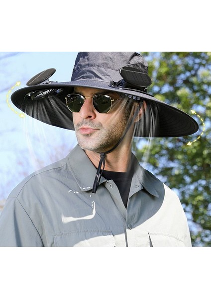 2 Fanlı ve Güneş Enerjili Geniş Kenarlı Açık Hava Şapkası (Yurt Dışından) modelleri