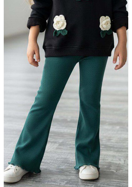 Kız Çocuk Üzeri Gül Figürlü 3 Iplik Siyah Kazak Bol Kesim Skuba Kumaş Alt Üst Takım modelleri