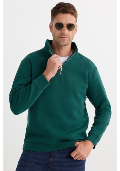 Unisex 3'lü Paket Siyah-Taş-Haki Relax Fit Pamuklu Yarım Fermuarlı Dik Yaka Sweatshirt fiyatları