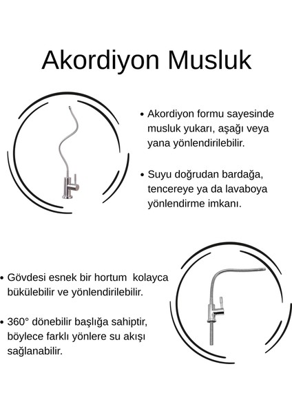 Su Arıtma Musluğu Akordion Esnek Musluk Aç Kapa Tüm Arıtmalara Uyumlu fiyatları