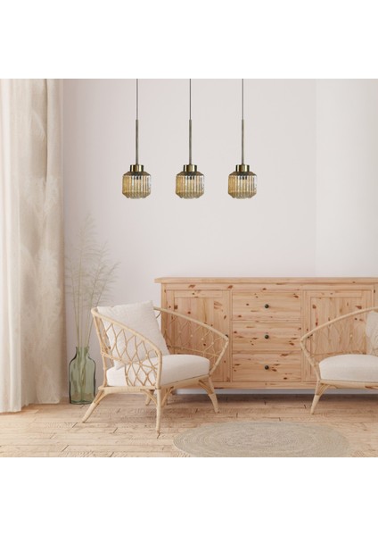 Jerno Cam Bal Rengi Üçlü Avize Ince Eskitme Başlık Retro Sarkıt Lamba Salon Aydınlatma modelleri