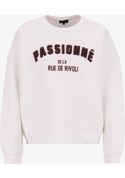 Bisiklet Yaka Baskılı Beyaz Kadın Sweatshırt F5WL-SWT0232 fiyatları