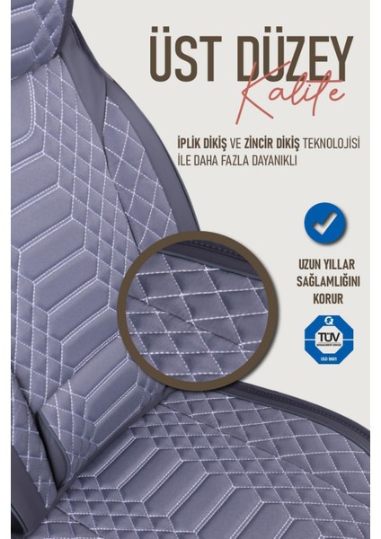 Kia Stonic Deri Oto Koltuk Kılıfı Ön Arka Takım Füme Royal Serisi Scr