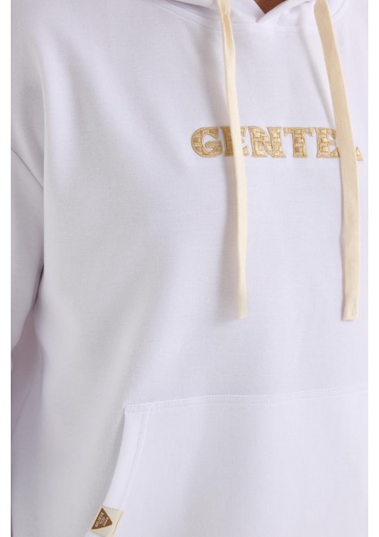 Erkek Oversize Geniş Kesim Pamuklu Baskılı Beyaz Kapüşonlu Sweatshirt modelleri