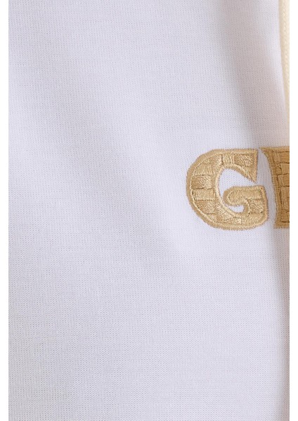 Erkek Oversize Geniş Kesim Pamuklu Baskılı Beyaz Kapüşonlu Sweatshirt indirimleri