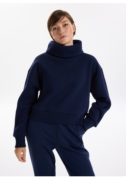 Balıkçı Yaka Düz Lacivert Kadın Sweatshırt Veja-Y