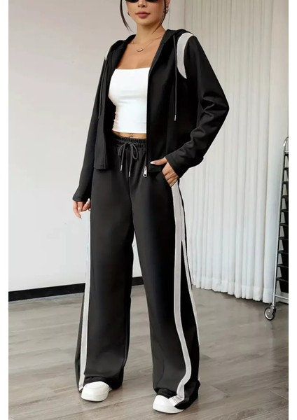 Kadın Şerit Detaylı Kapüşonlu Sweat Bel Lastikli Palazzo Pantolon Ikili Takım P-00018853 fiyatları