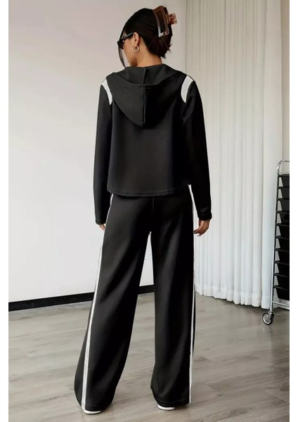 Kadın Şerit Detaylı Kapüşonlu Sweat Bel Lastikli Palazzo Pantolon Ikili Takım P-00018853 modelleri
