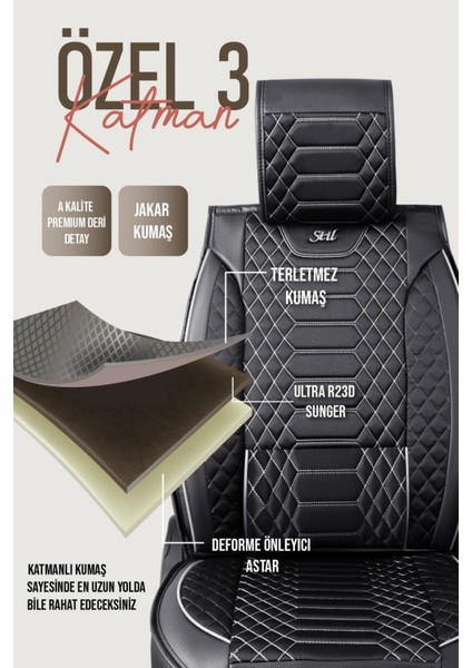 Kia Carnival Deri Oto Koltuk Kılıfı Ön Arka Takım Siyah Beyaz Royal Serisi Scr indirimleri