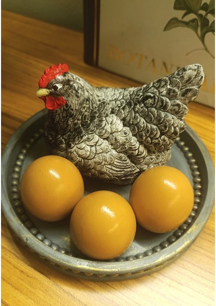 Dekoratif Tavuk ve Yumurtalar Tepsili Biblo Set - Bereket ve Bolluk Temalı Gri Tavuk Figürü modelleri