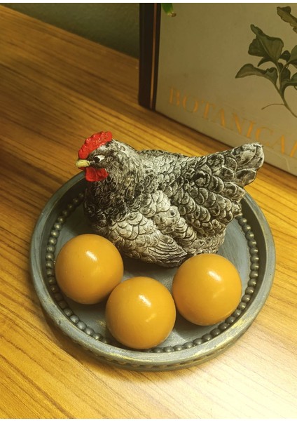 Dekoratif Tavuk ve Yumurtalar Tepsili Biblo Set - Bereket ve Bolluk Temalı Gri Tavuk Figürü indirimleri
