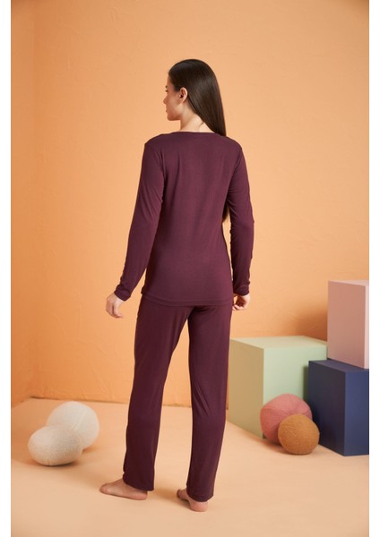 Kadın Bordo Uzun Kol Pijama Takımı 28048 fiyatları