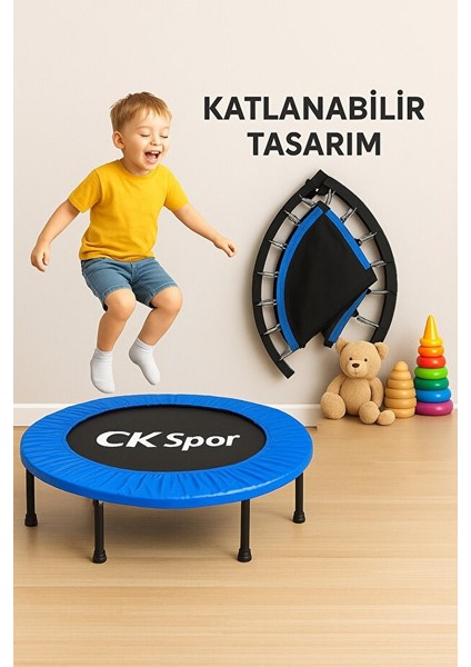 102CM Katlanabilir Trambolin – Taşınabilir Egzersiz Mavi Trambolini