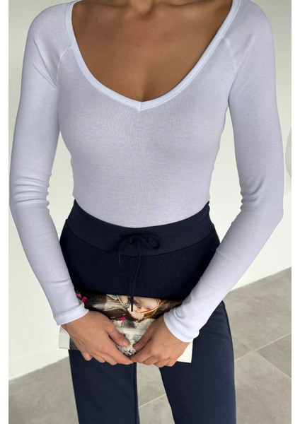 Kadın V Yaka Uzun Kol Likralı Slim Fit Body Bluz P-00018623 fiyatları