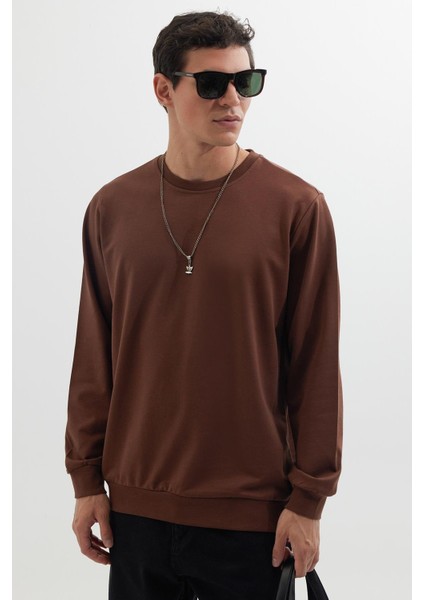 Erkek 3'lü Lacivert-Gri-Kahverengi Relax Fit Rahat Kesim %100 Pamuk 2 Iplik Bisiklet Yaka Sweatshirt fırsatları