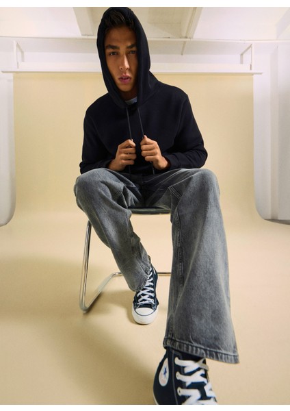 Bisiklet Yaka Düz Siyah Erkek Sweatshırt PBF5WM-SWT 5056 modelleri