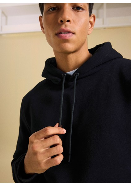 Bisiklet Yaka Düz Siyah Erkek Sweatshırt PBF5WM-SWT 5056