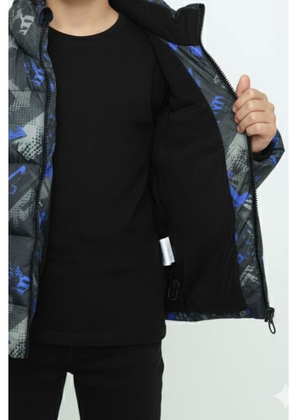 Erkek/kız Çocuk Kapüşonlu Su ve Rüzgar Geçirmez Cepli Kışlık Şişme Mont