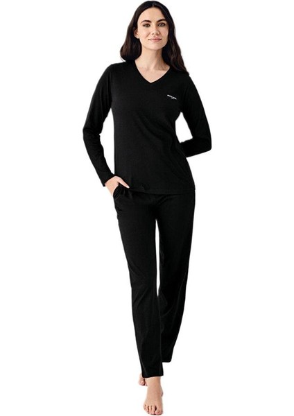 Kadın Siyah Uzun Kollu Pijama Takımı 9070-S