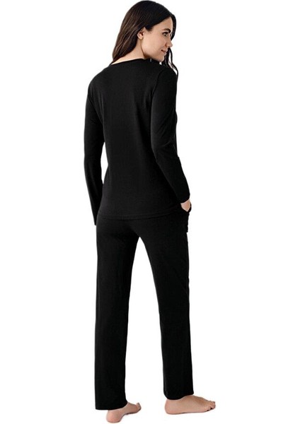Kadın Siyah Uzun Kollu Pijama Takımı 9070-S modelleri