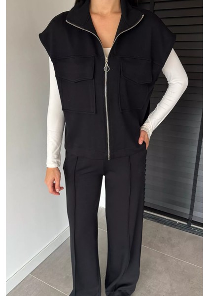 Kadın Çift Cepli Yelek Bel Lastikli Çimalı Palazzo Pantolon Ikili Takım P-00018852 fiyatları