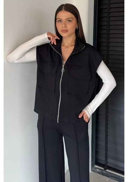 Kadın Çift Cepli Yelek Bel Lastikli Çimalı Palazzo Pantolon Ikili Takım P-00018852 modelleri