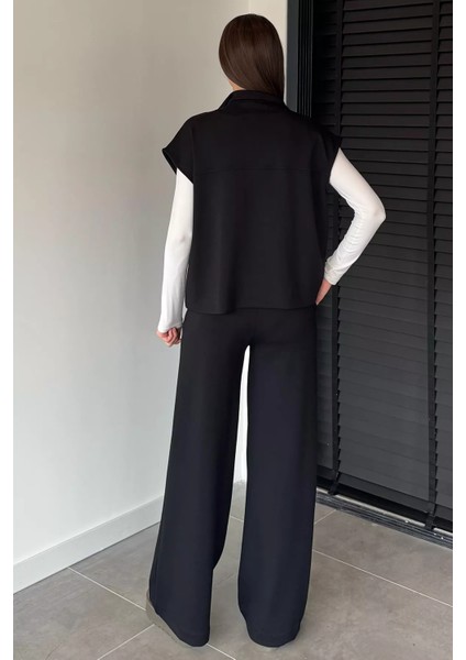 Kadın Çift Cepli Yelek Bel Lastikli Çimalı Palazzo Pantolon Ikili Takım P-00018852 fırsatları