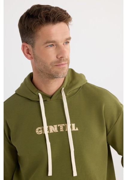 Erkek Oversize Geniş Kesim Pamuklu Baskılı Yeşil Kapüşonlu Sweatshirt fiyatları