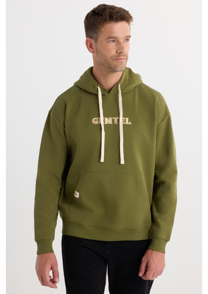 Erkek Oversize Geniş Kesim Pamuklu Baskılı Yeşil Kapüşonlu Sweatshirt fırsatları