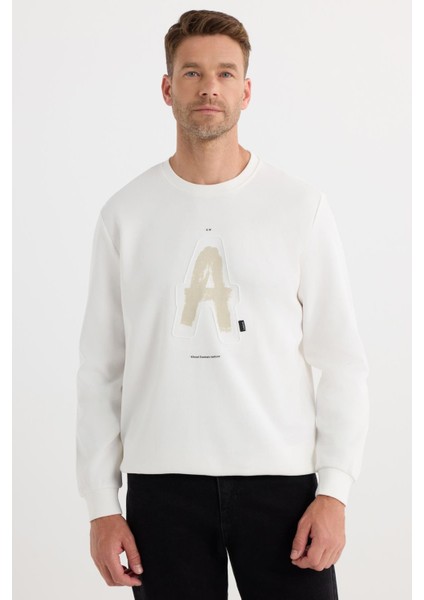 Unisex Relax Fit Rahat Kesim Pamuklu Yumuşak Dokulu Bisklet Yaka Iç Polarlı Baskılı Ekru Sweatshirt fırsatları