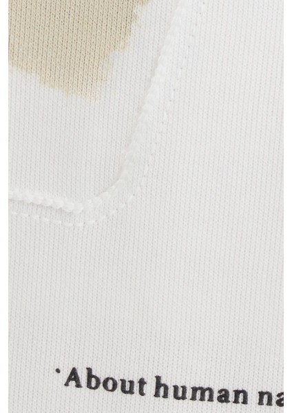 Unisex Relax Fit Rahat Kesim Pamuklu Yumuşak Dokulu Bisklet Yaka Iç Polarlı Baskılı Ekru Sweatshirt indirimleri