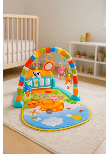 Piyanolu Mantar Desenli Bebek Oyun Halısı – 0+ Ay, Hayvan Figürlü