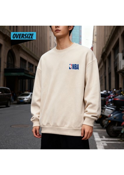 Basketbol Tutkunlarına Özel Nba Sweatshirt Oversize Bej