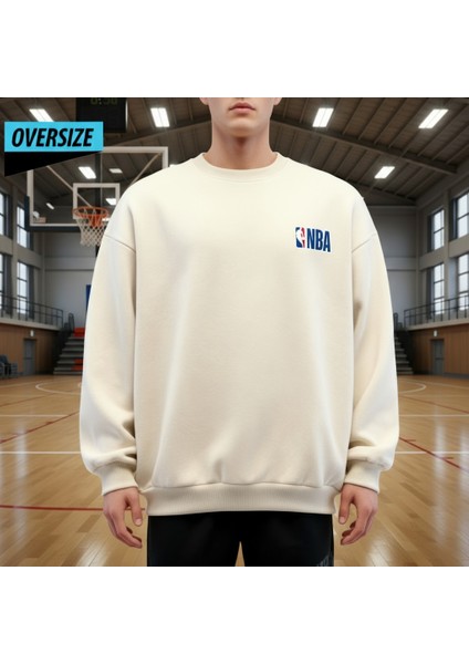 Basketbol Tutkunlarına Özel Nba Sweatshirt Oversize Bej modelleri