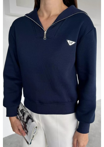 Kadın Yarım Fermuarlı Metal Aksesuarlı Şardonlu Sweatshirt P-00018601 modelleri