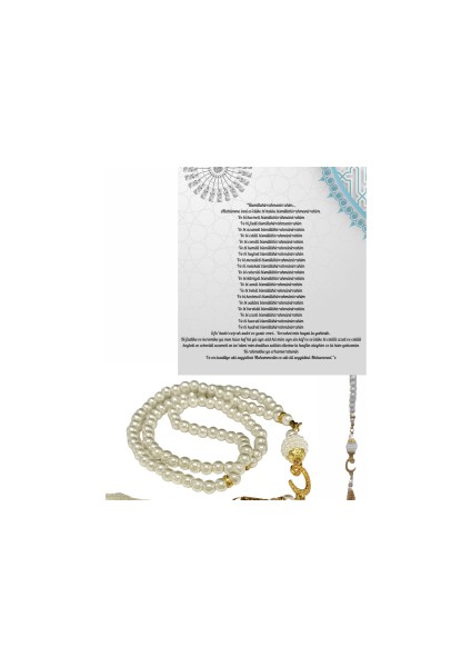 Namaz Tesbihi Vavlı 99'lu Cam Incili 35 Besmele-I Şerif Dua Kartı ile Krem Renk Hediyelik