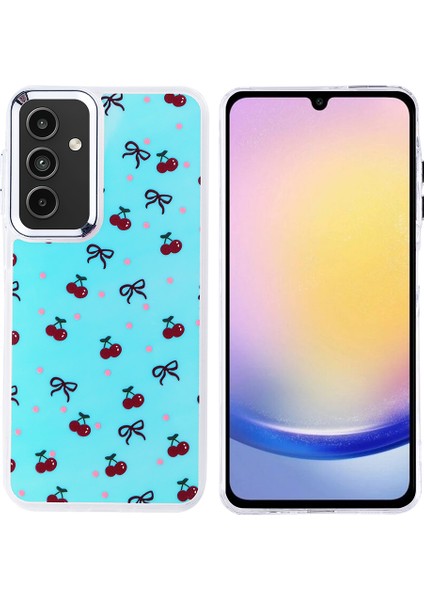 Samsung Galaxy A25 Kılıf Airbag Köşeli Parlak Kalp-Kelebek-Kiraz Desenli Hadra Kapak