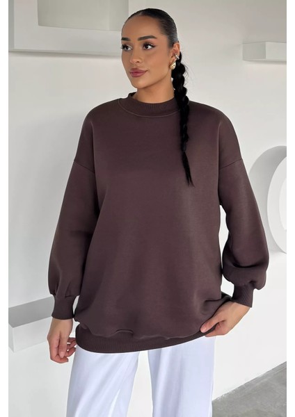 Kadın Dik Yaka Üç Iplik Şardonlu Oversize Sweatshirt P-00018580 fiyatları