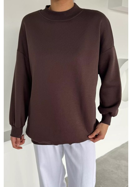 Kadın Dik Yaka Üç Iplik Şardonlu Oversize Sweatshirt P-00018580 modelleri