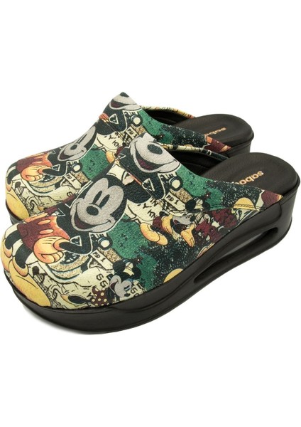 Kadın Air Max Siyah Mickey Mouse Desenli Hakiki Deri Ortopedik Sabo Terlik modelleri