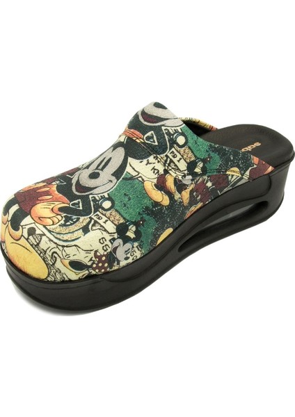 Kadın Air Max Siyah Mickey Mouse Desenli Hakiki Deri Ortopedik Sabo Terlik indirimleri