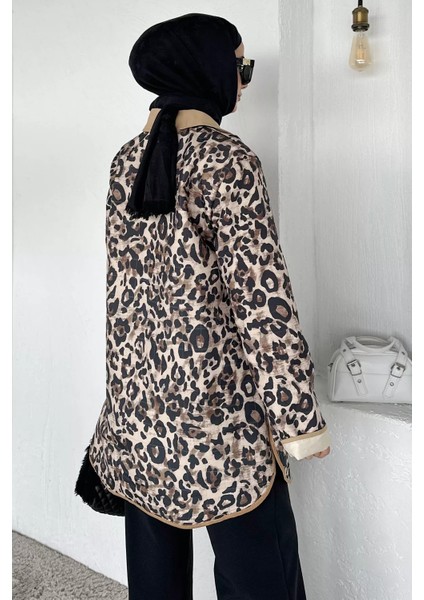 Leopar Desenli Ön Çıtçıtlı Tesettür Trençkot P-00018858 indirimleri