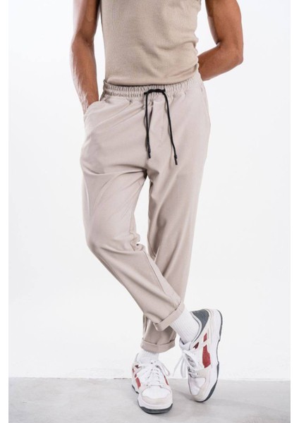 Erkek Bej Kalın Kumaş Boyfriend Pantolon Hafif Bol fiyatları