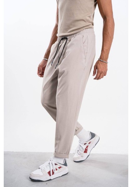 Erkek Bej Kalın Kumaş Boyfriend Pantolon Hafif Bol modelleri