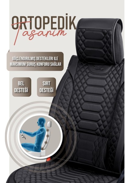 Opel Corsa E Deri Oto Koltuk Kılıfı Ön Arka Takım Siyah Royal Serisi Scr