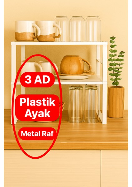 Metal Dolap Içi Raf 3 Tane, Bardak, Baharat, Tabak Düzenleyici Organizer, Alan Tasarrufu