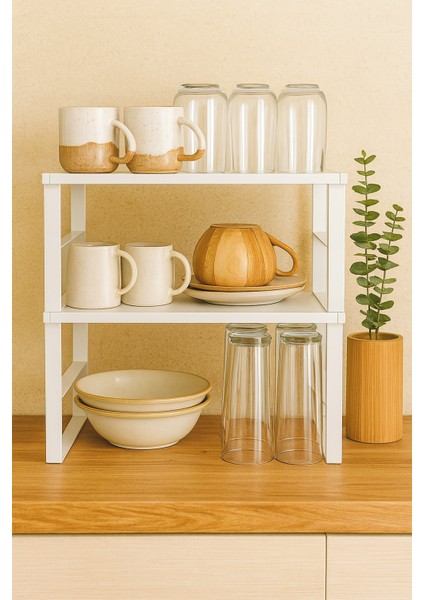 Metal Dolap Içi Raf 3 Tane, Bardak, Baharat, Tabak Düzenleyici Organizer, Alan Tasarrufu