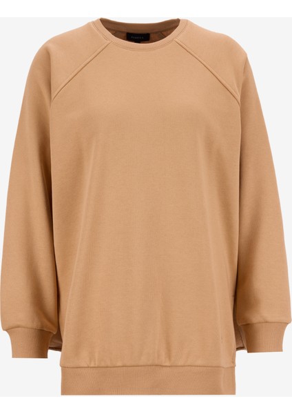 Bisiklet Yaka Düz Camel Kadın Sweatshırt Falu-Y fırsatları