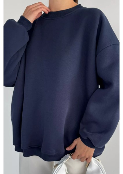 Kadın Bisiklet Yaka Şardonlu Oversize Sweatshirt P-00018609 modelleri