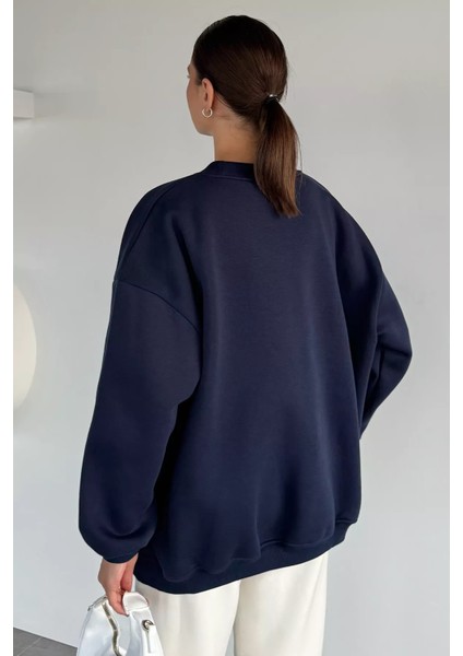 Kadın Bisiklet Yaka Şardonlu Oversize Sweatshirt P-00018609 fırsatları
